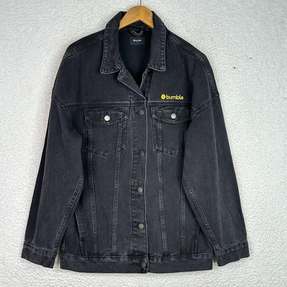 Bumble Denim Jacket‎ Black XL Unisex Oversized Logo Trucker Streetwear